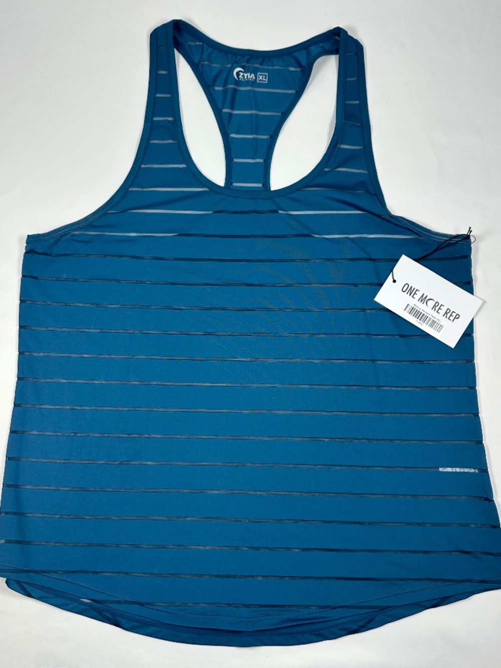 Zyia Active Havana Tank Top Spruce Horizontal Sheer Stripe Racerback Cut Size XL